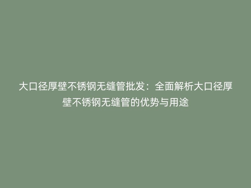 大口徑厚壁不銹鋼無縫管批發:全面解析大口徑厚壁不銹鋼無縫管的優勢與用途